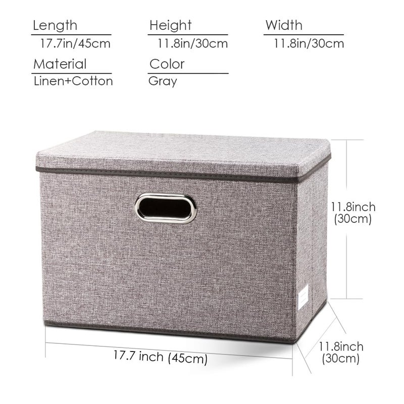 PRANDOM Large Collapsible Storage Containers with Lids [5-Pack] Linen Fabric Foldable Storage Bins Boxes Organizer Baskets Cube with Cover for Home Bedroom Closet Office Nursery (17.7x11.8x11.8) - Image 5